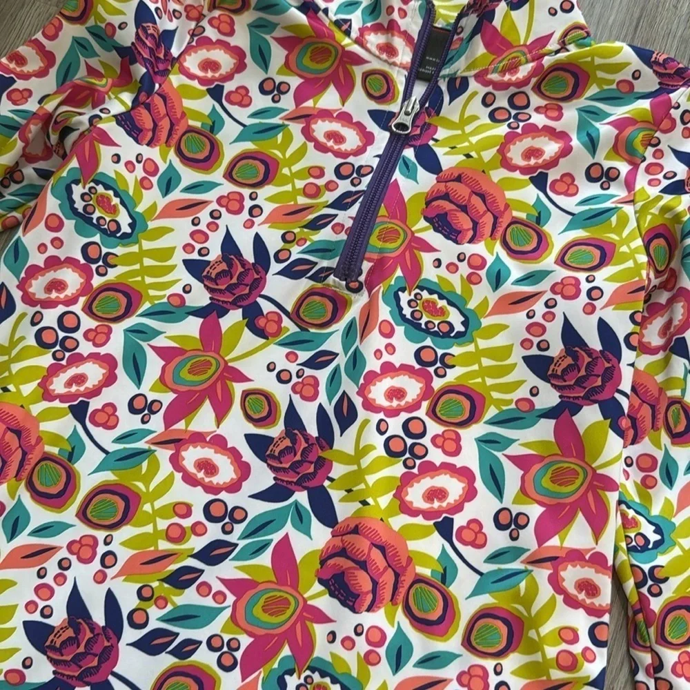 NWOT Spyder Kids Girl's L 14-16 Blue Pink Colorful Floral Half Zip (H24)